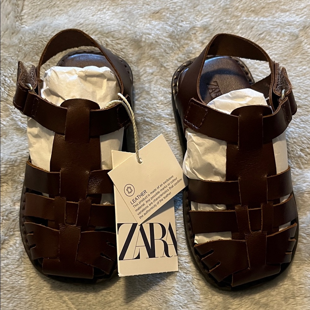 Zara Kids Dark Brown Leather Sandals